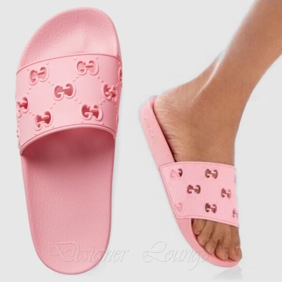 NEW GUCCI Pursuit GG Logo Rose Pink Pool Slide Sandals Women's Size EU 39 US 9 - Picture 1 of 12